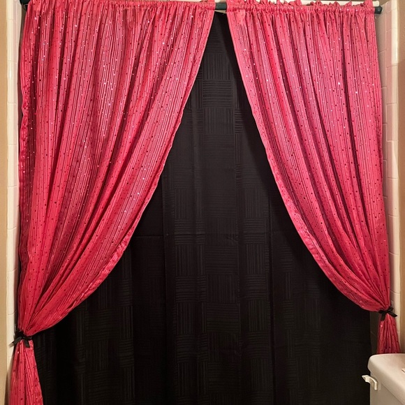 Elegant Pink and Black Shower Curtain Set - Picture 1 of 1